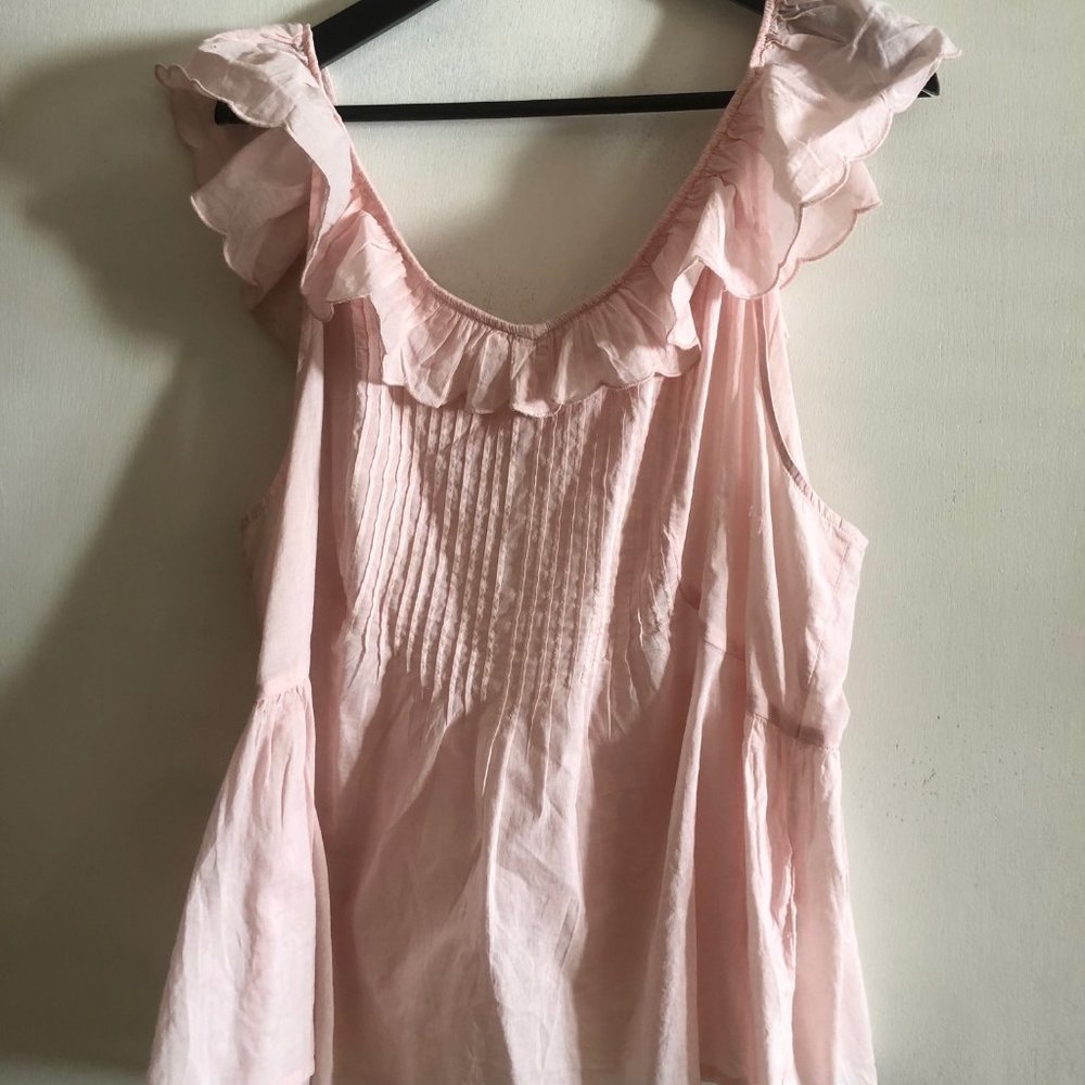 H&M Women Pink Ruffled Tank Top, XL Pastel Pink